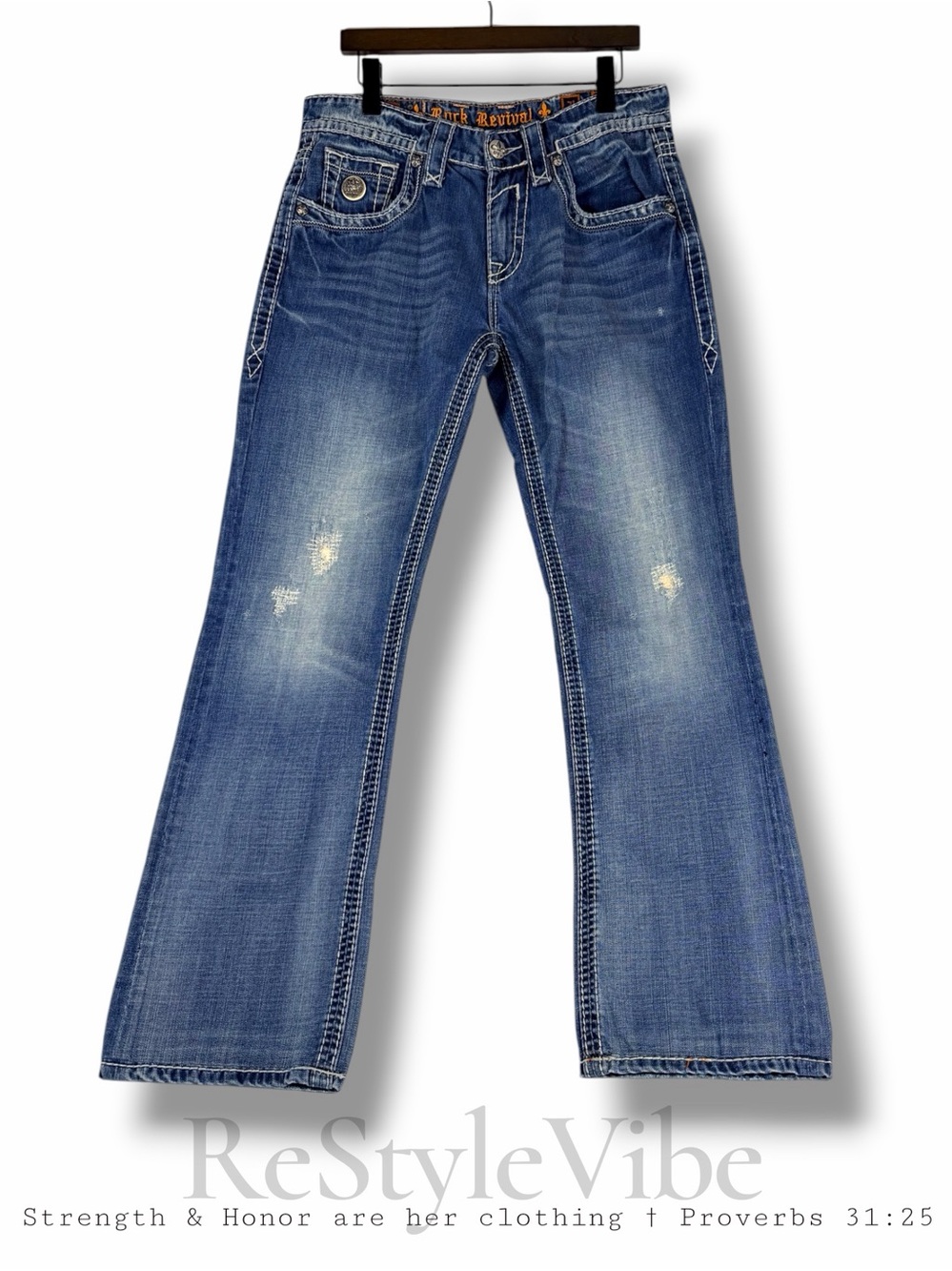 ROCK REVIVAL Men’s Size 31 Denim Jeans Brady Straight Style Fit Embroidered